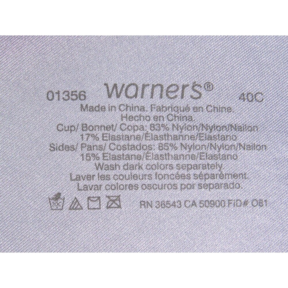 Warners No Side Effects T-Shirt Bra 01356 Underwire Gray Animal Print Size 40C - Picture 5 of 6